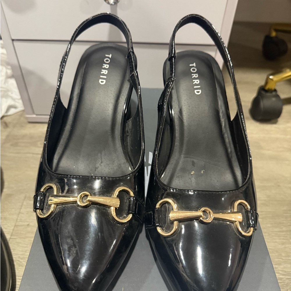 Torrid Black Flats with Gold Accents
